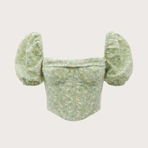 Floral Print Puff Sleeve Cropped Top XS